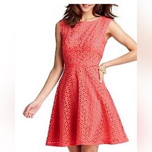 Loft Eyelet Fit n Flare Elegant Coral Dress Sz 14